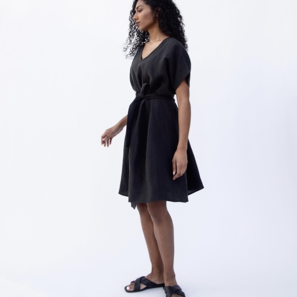 HDH | Black Linen Reversible Smock Dress
